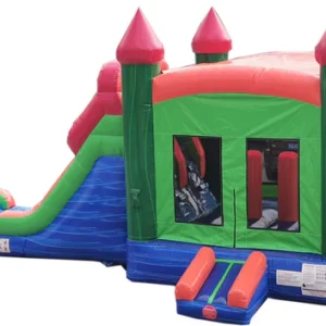 28' Blue, Green & Red Marble Commercial Wet or Dry Inflatable Bounce House Water Slide Combo