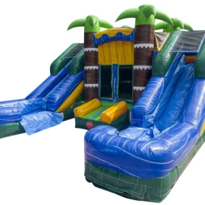 16' Twin Tropical Commercial Wet or Dry Inflatable Water Slide Combo with Dual Lanes