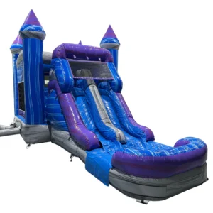 28' Blue & Gray Marble Commercial Wet or Dry Inflatable Bounce House Water Slide Combo