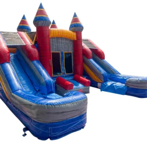 16' Twin Lane Red Blue Marble Commercial Wet or Dry Inflatable Water Slide Combo